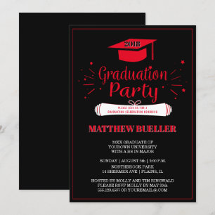 Klasse der Grad Cap Red Black Graduation Party 201 Einladung