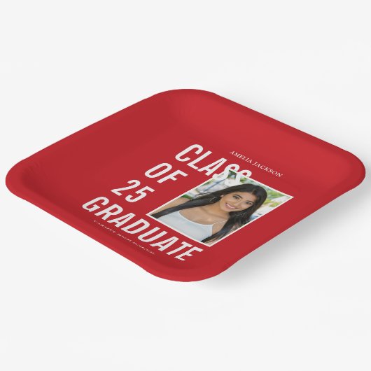 Klasse der Graduationspartei "Rotes und Weißes Fot Pappteller (Gewinkelt)