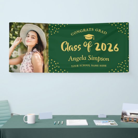 Klasse der Green Gold Foto Graduation Party 2026 Banner (Messe)