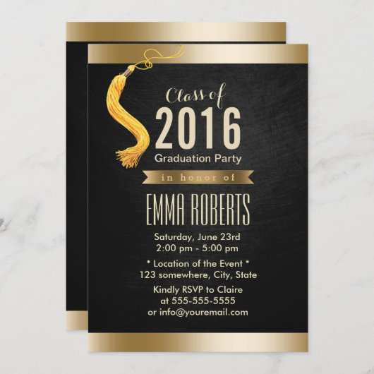 Klasse der klassischen Black & Gold Graduation Par Einladung (Vorne/Hinten)