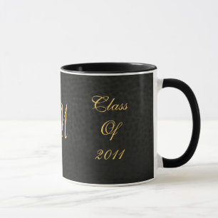 Klasse der Monogramm-Schwarz-Leder-Abschluss-Tasse Tasse