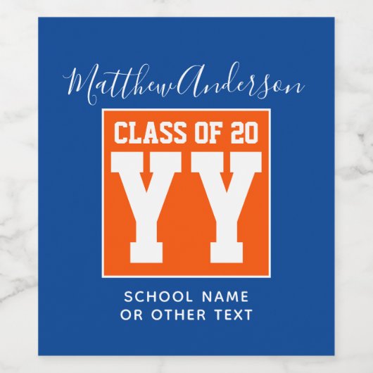 Klasse der Orange and Blue Graduation Party 2024 Weinetikett (Einzelnes Label)