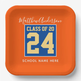 Klasse der Orange Blue & Gold Graduation Party 202 Pappteller