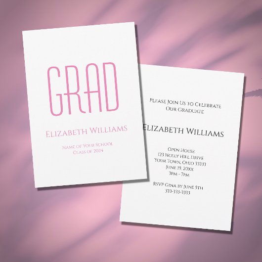 Klasse der Pink Typografy Graduation Party 2024 Einladung