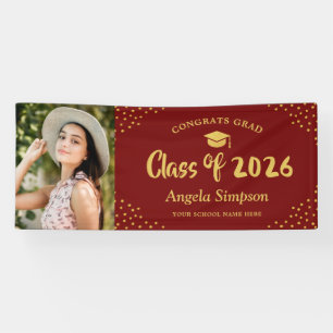 Klasse der Red Gold Foto Graduation Party 2026 Banner