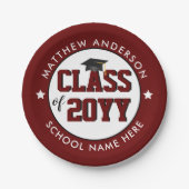 Klasse der Red Graduation Party in Burgund 2023 Pappteller (Vorderseite)