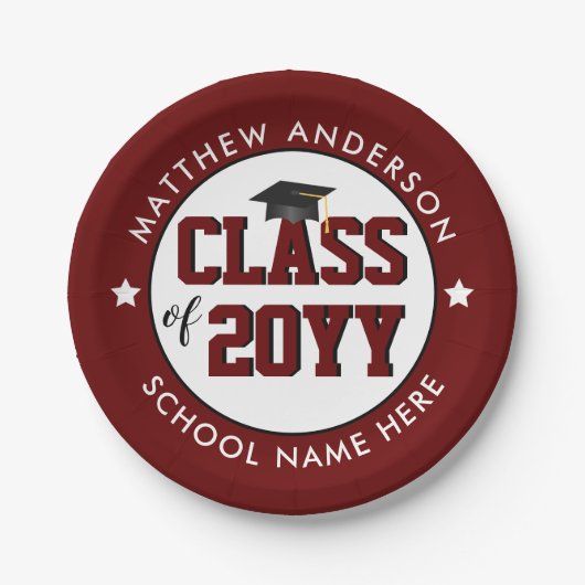 Klasse der Red Graduation Party in Burgund 2023 Pappteller (Vorderseite)