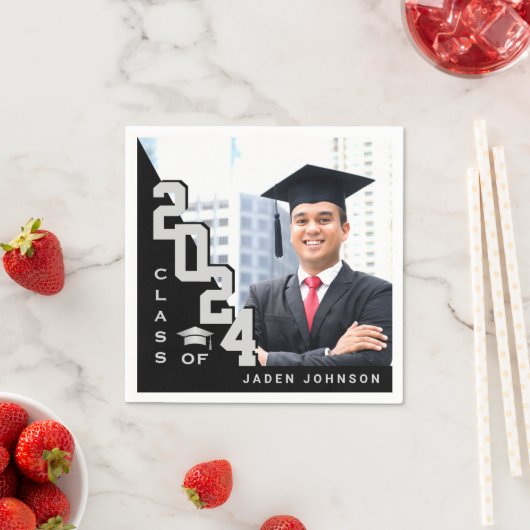 Klasse der Silver Black FOTO Graduation Party 2024 Serviette (Beispiel)