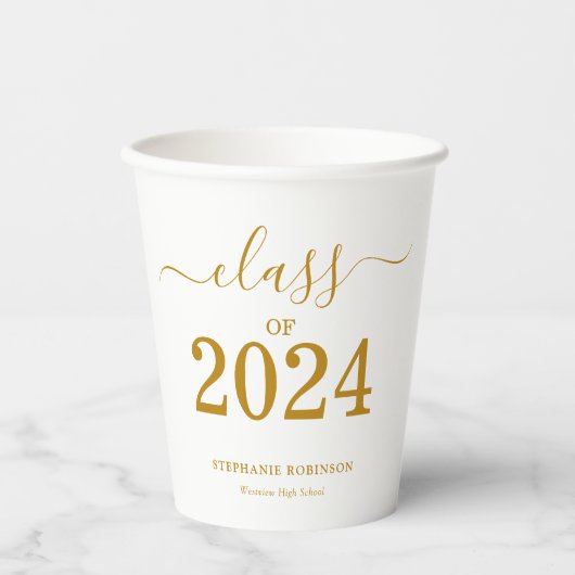 Klasse des 2024-Gold-Script-Abschlusses Pappbecher (Vorderseite)