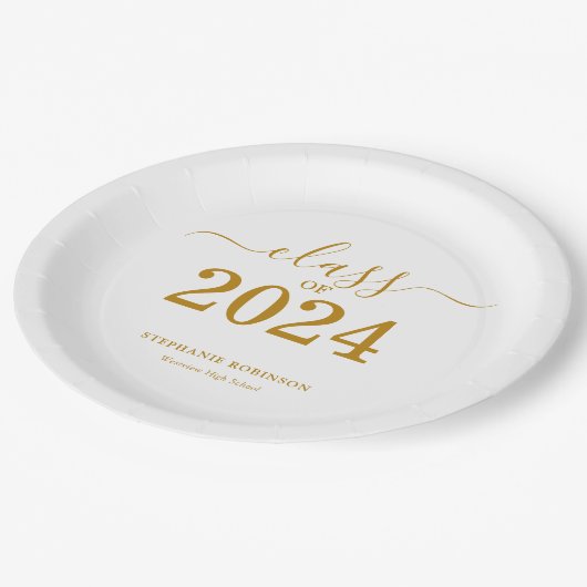 Klasse des 2024-Gold-Script-Abschlusses Pappteller (Schrägansicht)