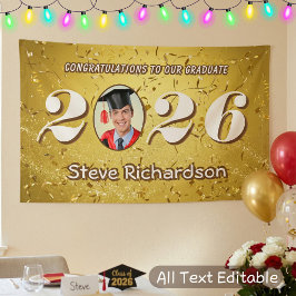 Klasse des 2025 Gold Confetti-Glitzer Custom Foto Banner