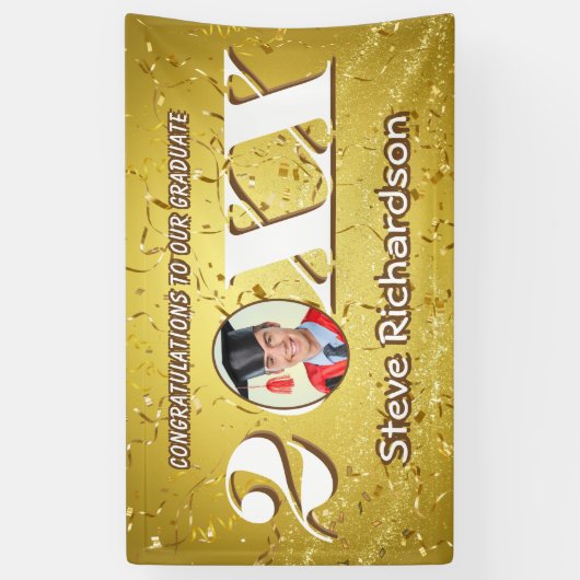 Klasse des 2025 Gold Confetti-Glitzer Custom Foto Banner (Vertikal)