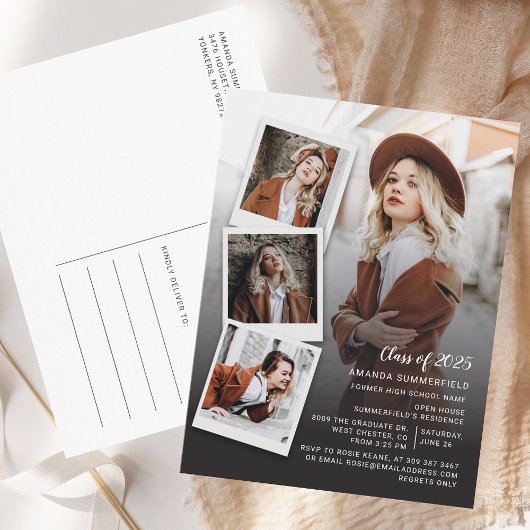 Klasse des 2025 Grad Foto Collage Script-Abschluss Einladungspostkarte