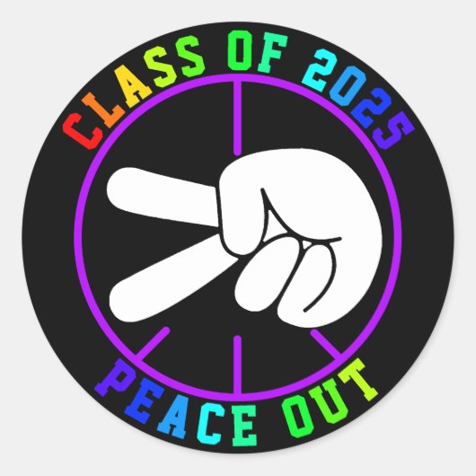 Klasse des 2025 Peace Out farbenfrohe Abschluss Gi Runder Aufkleber (Vorderseite)