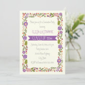 Klasse des Abschlusses an den lila Blumengrenzen 2 Einladung (Stehend Vorderseite)