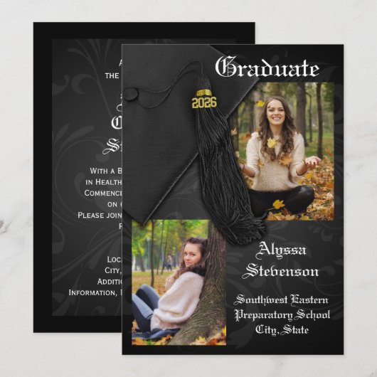 Klasse des Abschlusses "Black Tassel Dignified" 20 Einladung (Vorne/Hinten)