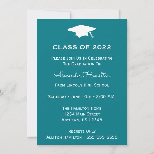 Klasse des Abschlusses der Obergrenze 2022 (Türkis Einladung (Vorderseite)