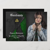 Klasse des Abschlusses des grünen Tassel-Fotos 202 Einladung (Vorne/Hinten)