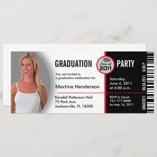 Klasse des Abschlusses Einladung TKT314 Ticket 201 (Vorne/Hinten)