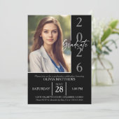 Klasse des Abschlusses für schwarzes benutzerdefin Einladung (Stehend Vorderseite)