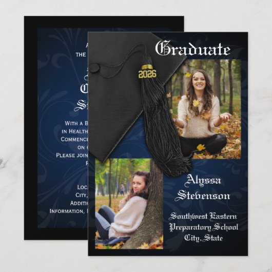 Klasse des Abschlusses "Navy Tassel Dignified" 202 Einladung (Vorne/Hinten)