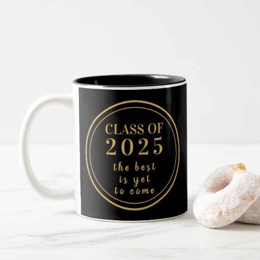 Klasse des Black Gold Monogram Abschlusses 2023 Zweifarbige Tasse (Mit Donut)