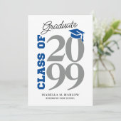 Klasse des blauen grauen YY-Abschlusses Einladung (Stehend Vorderseite)