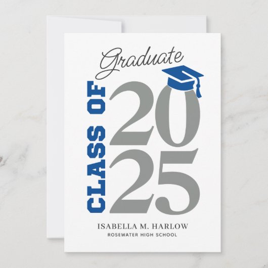 Klasse des blauen und grauen Abschlusses 2025 Einladung (Vorderseite)