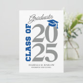 Klasse des blauen und grauen Abschlusses 2025 Einladung (Stehend Vorderseite)