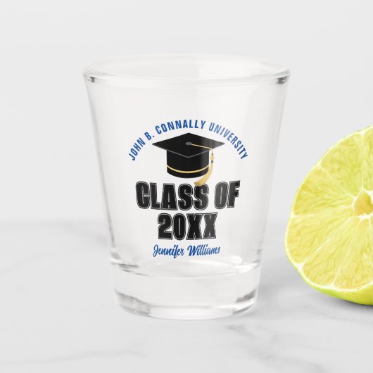 Klasse des Blue Abschluss 2025 Custom Graduate Gif Schnapsglas (Vorderseite)