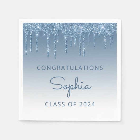 Klasse des Blue Glitzer Tropfen Abschluss 2024 Serviette (Vorderseite)
