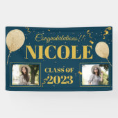 Klasse des Blue-Gold-Ballon-Foto-Abschlusses 2023 Banner (Horizontal)