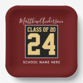 Klasse des Burgund Black and Gold Abschlüsse 2024 Pappteller (Vorderseite)