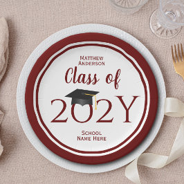 Klasse des Burgundy Red Graduate Abschlusses 2023 Pappteller