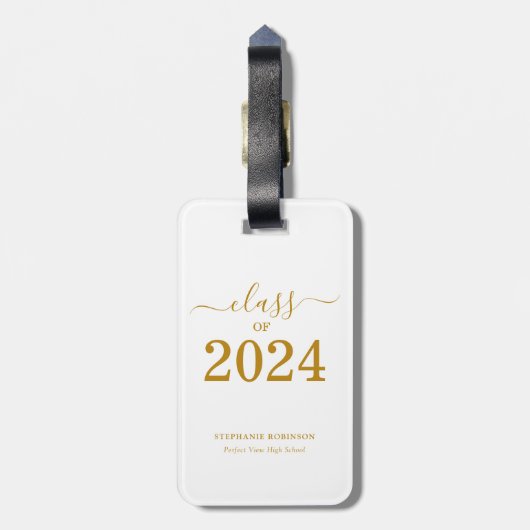 Klasse des einfachen Gold Script-Abschlusses 2024 Gepäckanhänger (Rückseite vertikal)