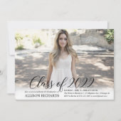 Klasse des eleganten Kalligraphie-Abschluss-Fotos  Einladung (Vorderseite)