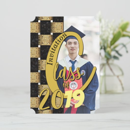 Klasse des erprobten Schwarz-Gold-Abschlusses Einladung (Stehend Vorderseite)