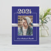 Klasse des Fotos der Blue Silver Graduation Party  Einladung (Stehend Vorderseite)