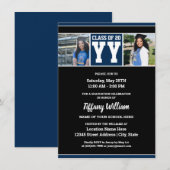 Klasse des Fotos Navy Blue and Black Abschluss 202 Einladung (Vorne/Hinten)