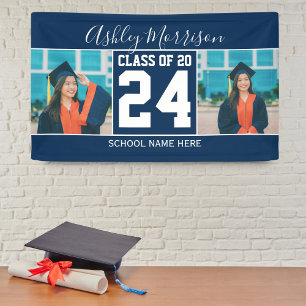 Klasse des Fotos Navy Blue & White Abschluss 2022 Banner