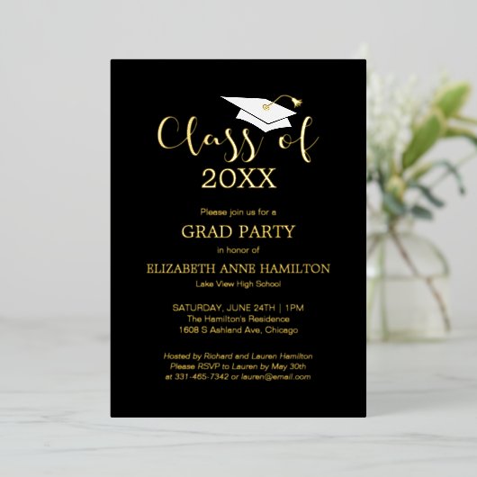 Klasse des Grades Party Black Gold der High School Folieneinladung (Stehend vorne)
