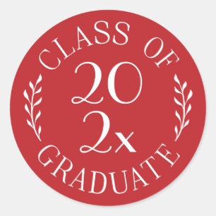 Klasse des Graduate Chic Red and White Emblem Runder Aufkleber