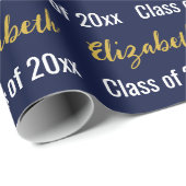 Klasse des Graduate's Name Dark Blue White Gold 20 Geschenkpapier (Rolleneckpunkt)