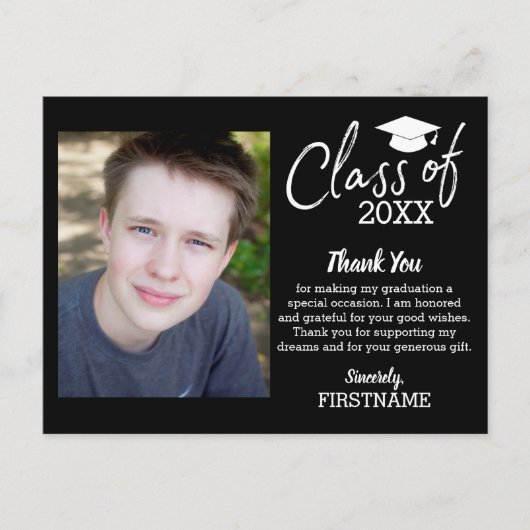 Klasse des JAHRES Abschluss Danke, Script Black Postkarte (Vorderseite)