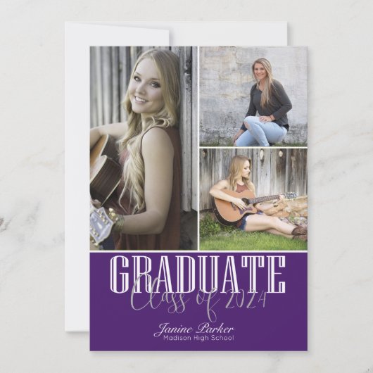 Klasse des Lila Abschlusses mit vier Fotos hinzufü Ankündigung (Vorderseite)