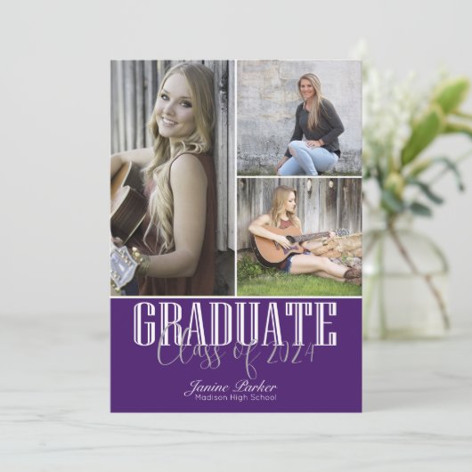 Klasse des Lila Abschlusses mit vier Fotos hinzufü Ankündigung (Stehend Vorderseite)