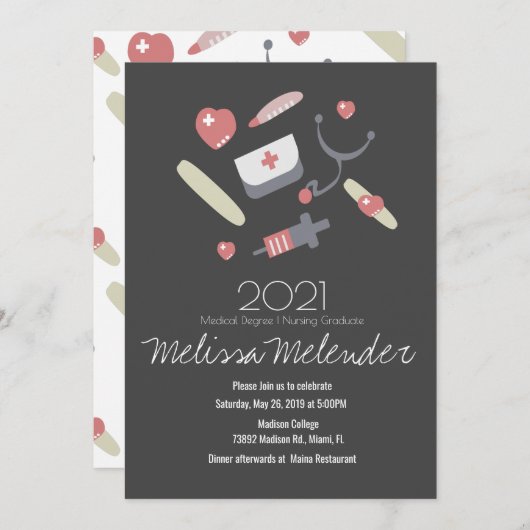 Klasse des Medical Nurse Graduate Pattern 2023 Einladung (Vorne/Hinten)