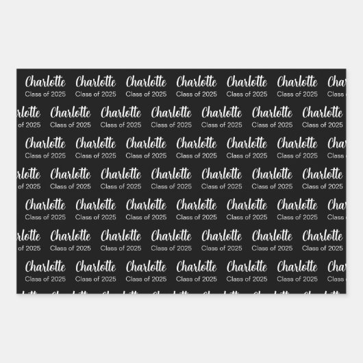 Klasse des Musters für Schwarz-weiße Graduate Name Geschenkpapier Set (Vorderseite 2)