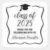 Klasse des Niedlichen Graduate Hat für 2025 Script Quadratischer Aufkleber (Vorderseite)