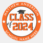 Klasse des Orange Graduate Abschlusses 2024 Runder Aufkleber (Vorderseite)